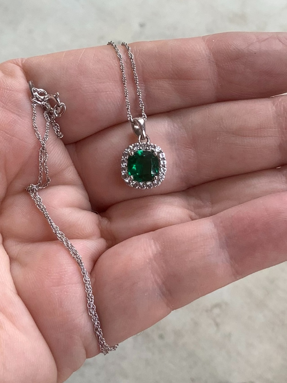Sterling silver Green Gemstone Halo Pendant 18” Necklace